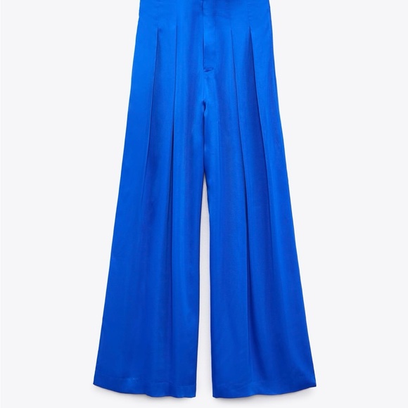 ZARA FULL LENGTH SATIN EFFECT PANTS OCEAN BLUE! BRAND NEW SIZE LARGe - Picture 7 of 7